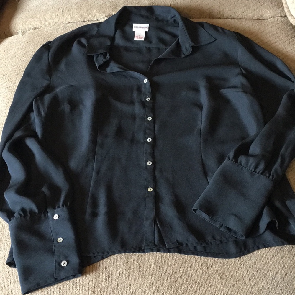 Black Fitted Silk Dress Shirt